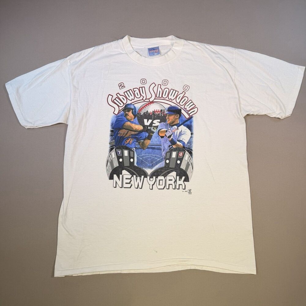 VTG 2000 MLB Subway Series New York Yankees Mets TShirt Sz XL Piazza Jeter S.S.